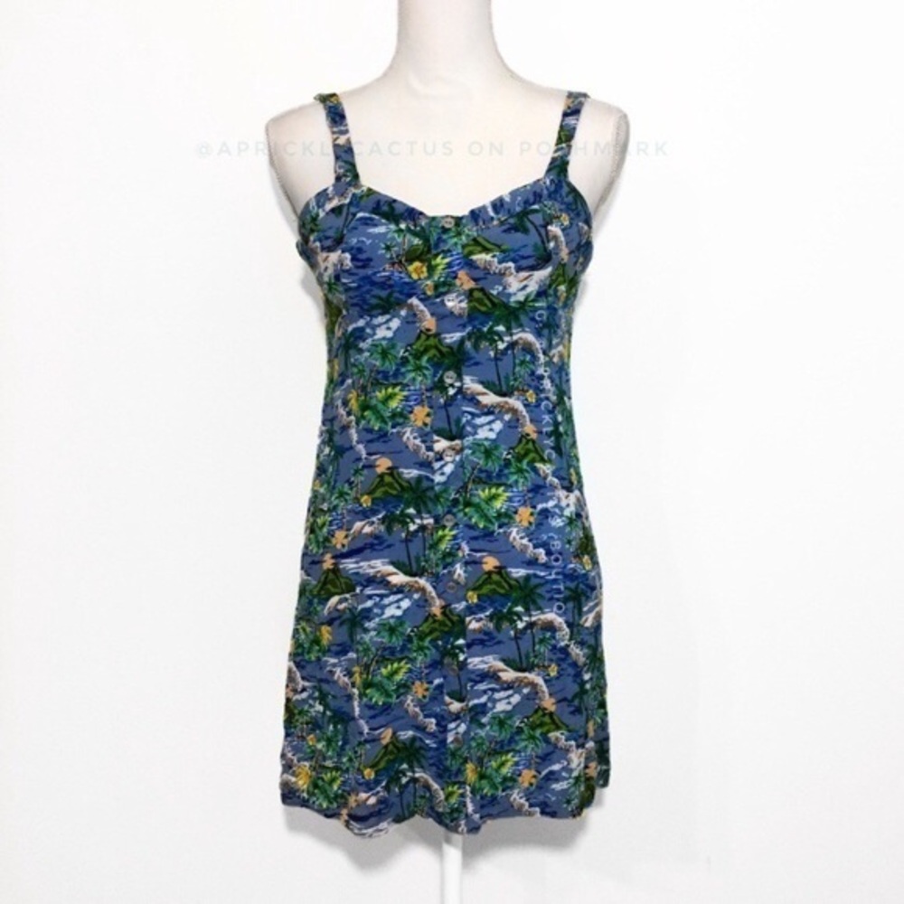 CLEARANCE NWOT Blue Tropical Palm Beach Print Mini Dress New